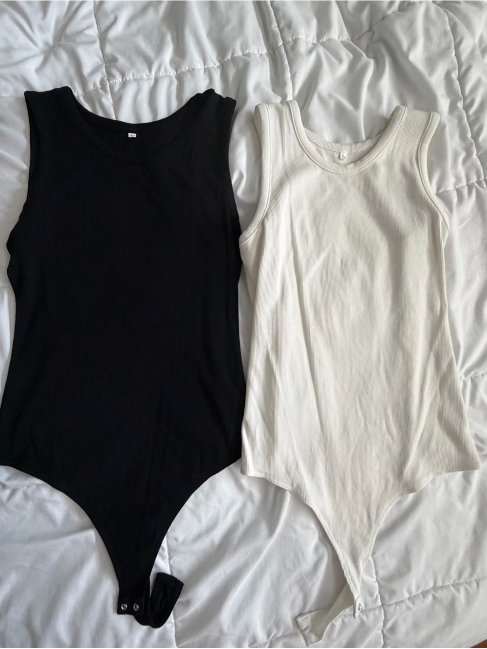 Women’s Ribbed Tank One-Piece Bodysuit in Black and White